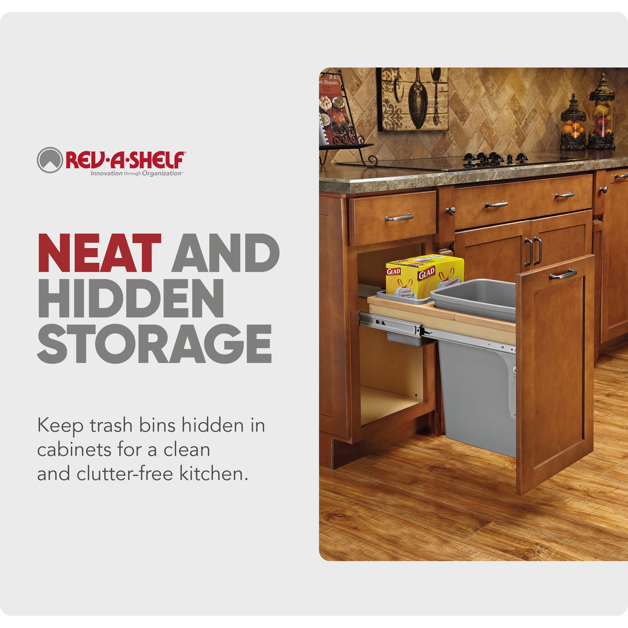Rev-A-Shelf Pullout Top Mount Trash Can w/ Soft-close, 35 qt., 4WCTM-12BBSCDM1 - VMInnovations