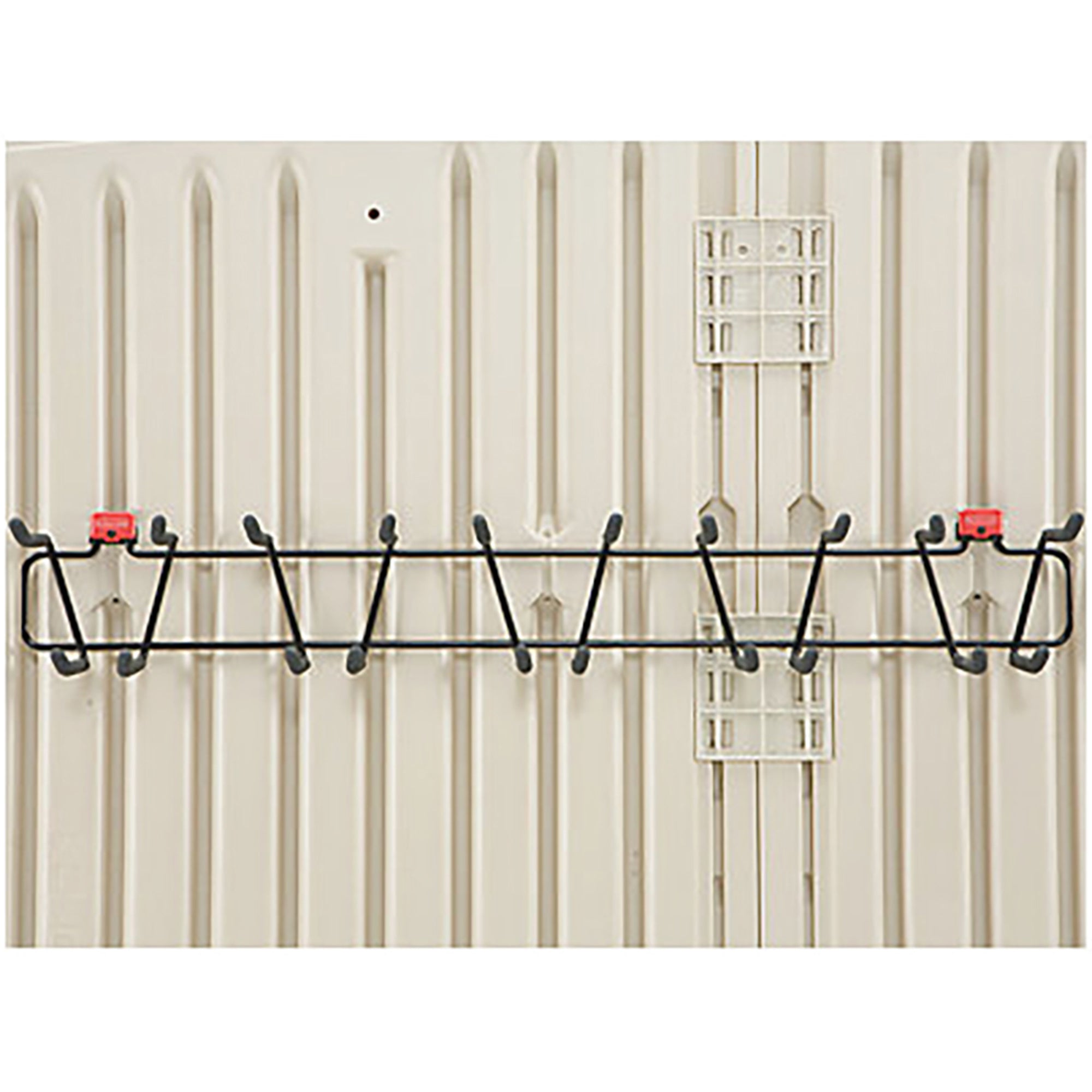 Rubbermaid Outdoor Metal Backyard Shed Shelf & 34” Tool Rack & Power Tool Holder