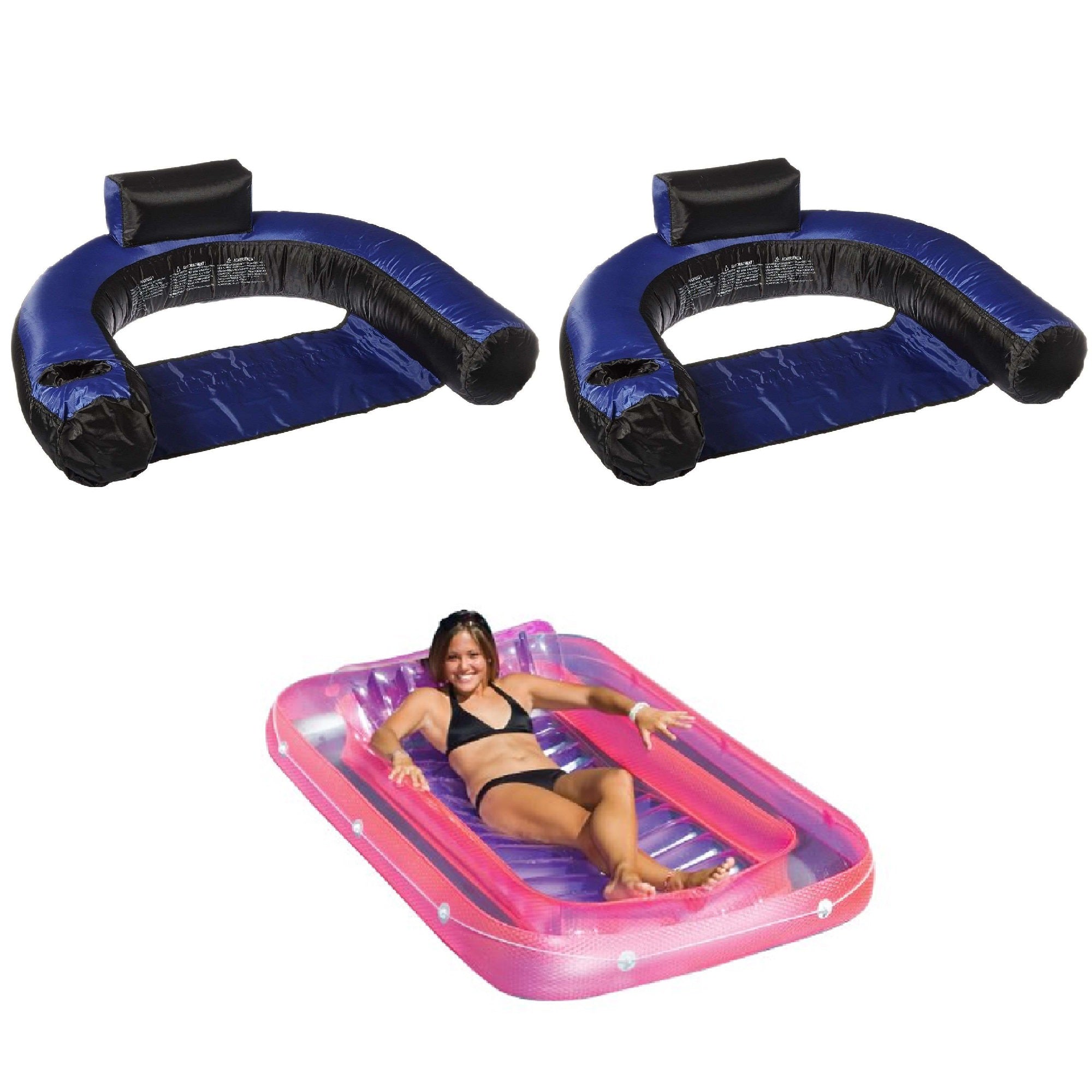Swimline Swimming Pool U-Seat Chair Float (2 Pack) & 71" Suntan Tub Float