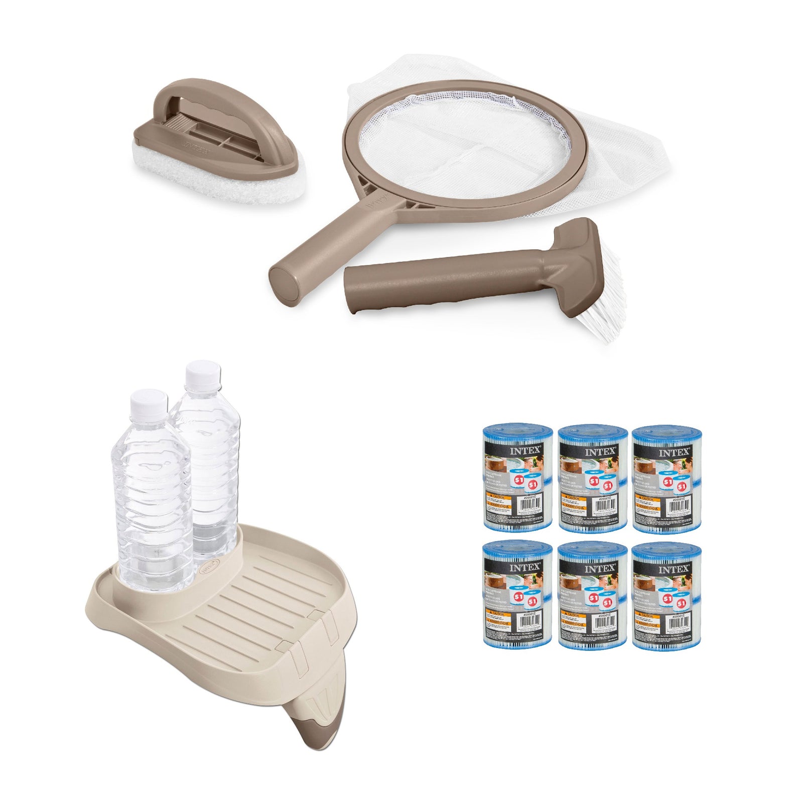 Intex Hot Tub Maintenance Kit & Cup Holder/Tray & Type S1 Pool Filters (6 Pack) - VMInnovations