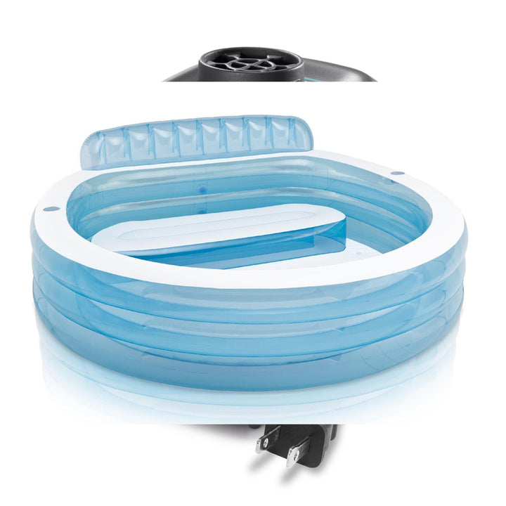 Intex 90"x86"x31" Family Lounge Pool w/ Built In Bench & 120V Electric Air Pump