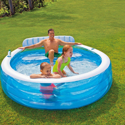 Intex 90"x86"x31" Family Lounge Pool w/ Built In Bench & 120V Electric Air Pump - VMInnovations