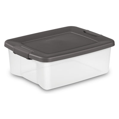 Sterilite 25 Quart Shelf Tote with Flat Gray Lid and Platinum Latches (18 Pack) - VMInnovations