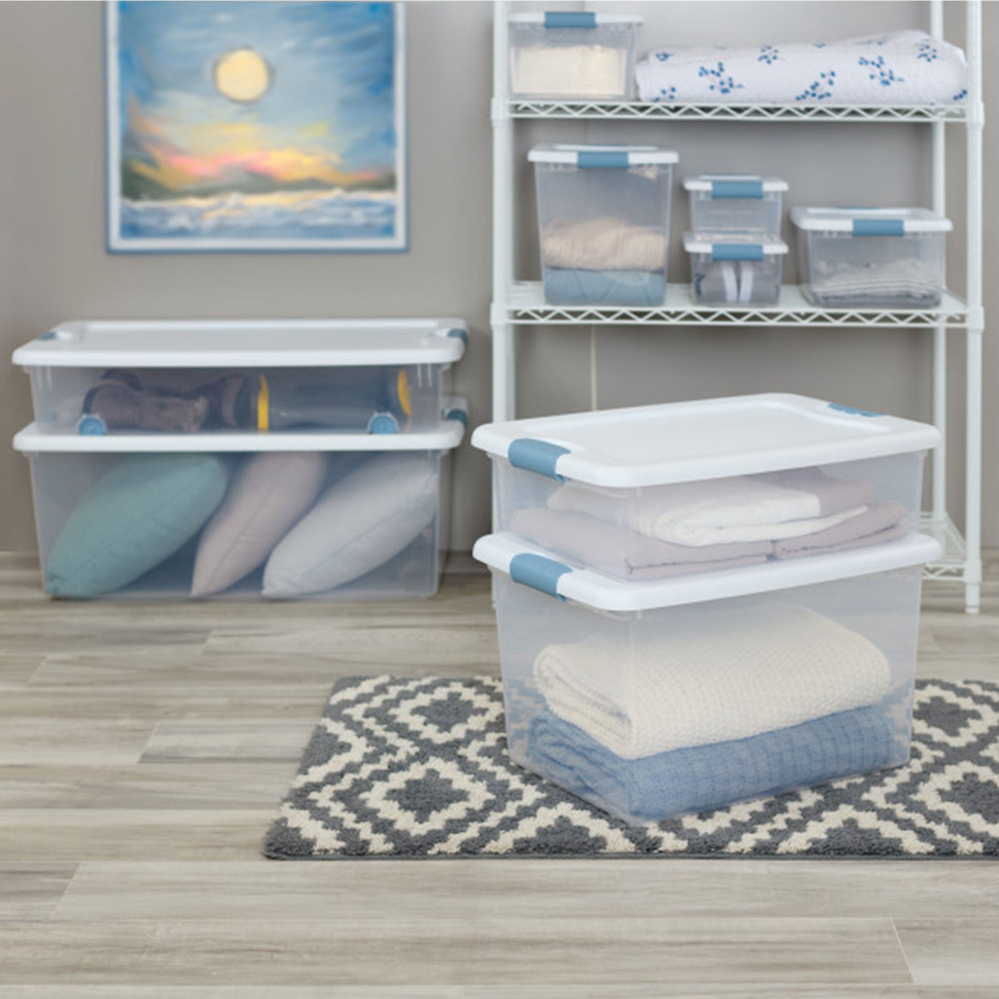 Sterilite 25 Quart Latching Storage Box, Stackable Bin with Latch Lid, 12 Pack