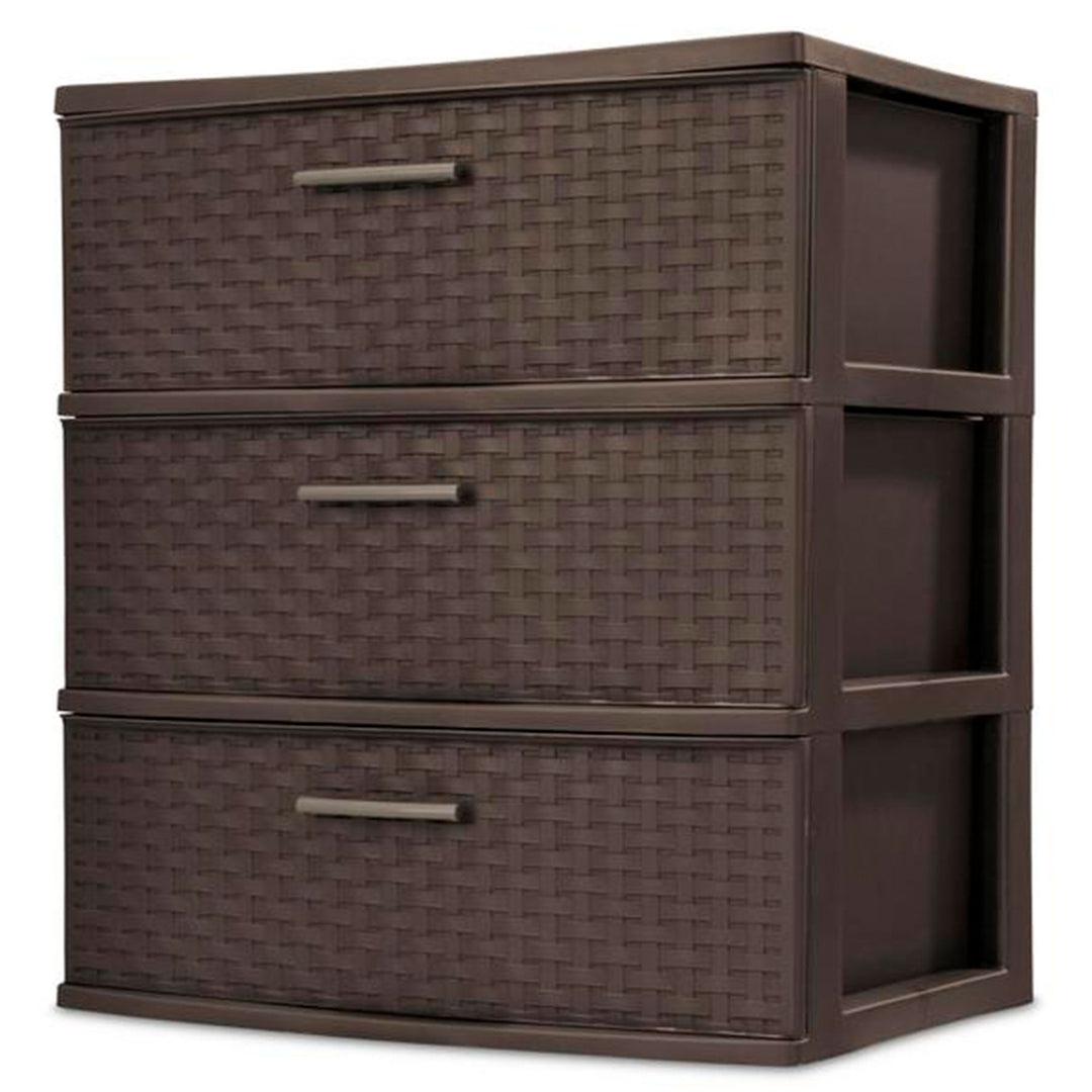 Sterilite 3 Drawer Wide Weave Storage Tower, Plastic Organizer Drawers, Brown