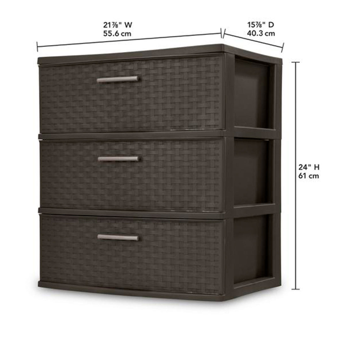 Sterilite 3 Drawer Wide Weave Storage Tower, Plastic Organizer Drawers, Brown