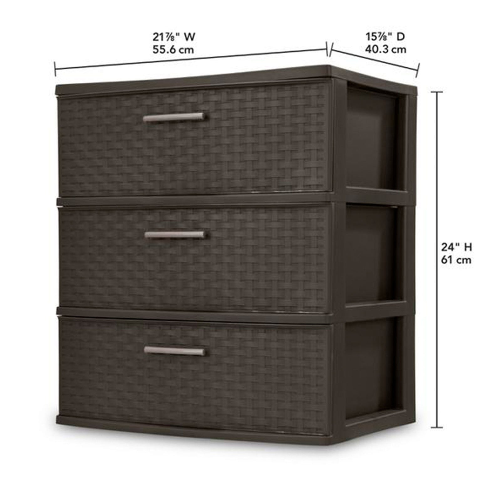 Sterilite 3 Drawer Wide Weave Storage Tower, Plastic Organizer Drawers, Brown - VMInnovations
