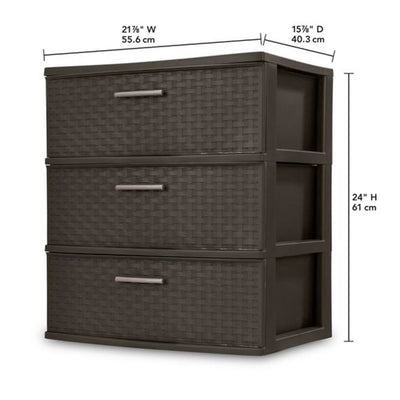 Sterilite 3 Drawer Wide Weave Storage Tower, Plastic Organizer Drawers, Brown - VMInnovations