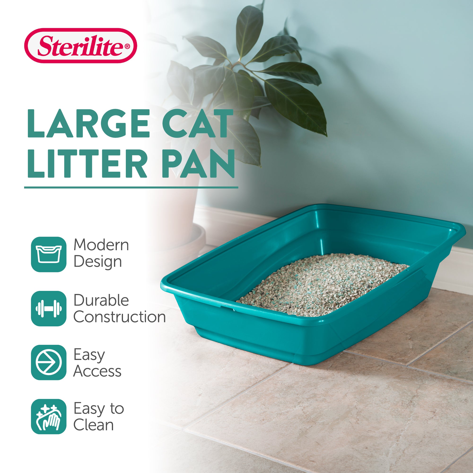 Sterilite 13033W06 Large Frame Cat Litter Pan with Low Entrance, Sea Going - VMInnovations
