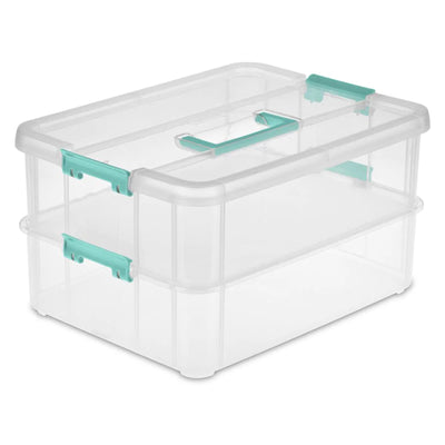 Sterilite Convenient Home 2-Tiered Layer Stack Carry Storage Box, Clear - VMInnovations