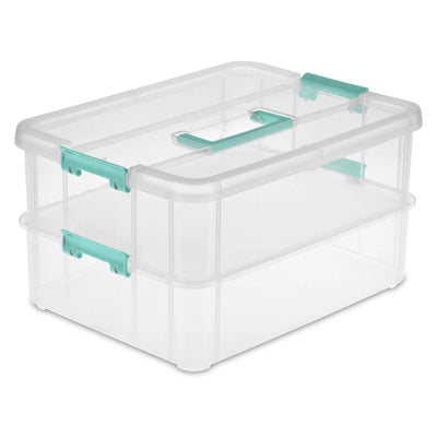 Sterilite Convenient Home 2-Tier Layer Stack Carry Storage Box, Clear (16 Pack)