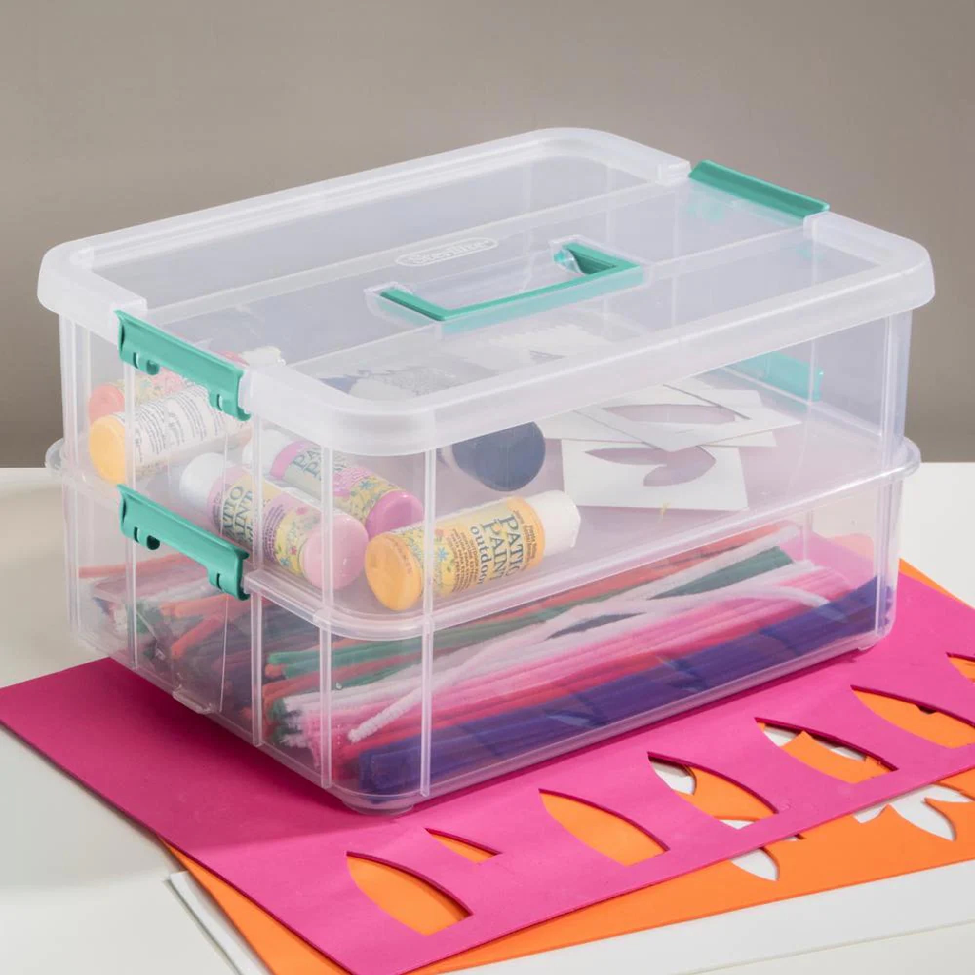 Sterilite Convenient Home 2-Tiered Layer Stack Carry Storage Box, Clear - VMInnovations