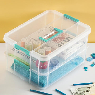 Sterilite Convenient Home 2-Tiered Layer Stack Carry Storage Box, Clear - VMInnovations
