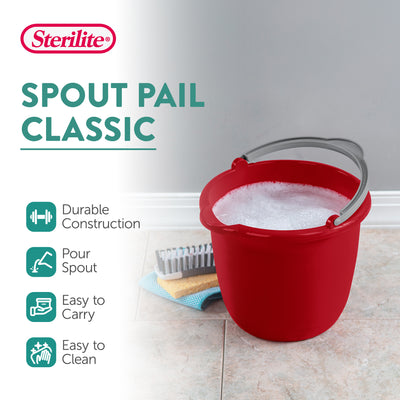 Sterilite Large 10 Qt Easy Pour Spout Pail with Comfy Grip Handle, Red (48 Pack)