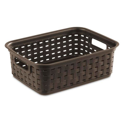 Sterilite 11 Inch Small Weave Storage Organizer Basket Tote, Espresso (16 Pack)