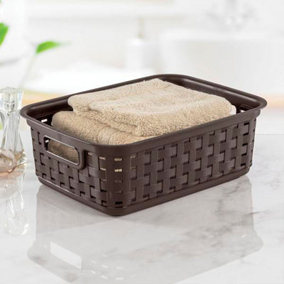 Sterilite 11 Inch Small Weave Storage Organizer Basket Tote, Espresso (16 Pack)