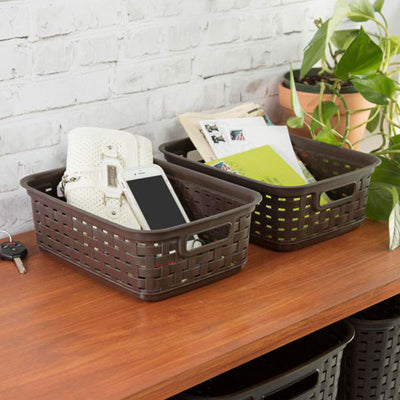 Sterilite 11 Inch Small Weave Storage Organizer Basket Tote, Espresso (16 Pack)