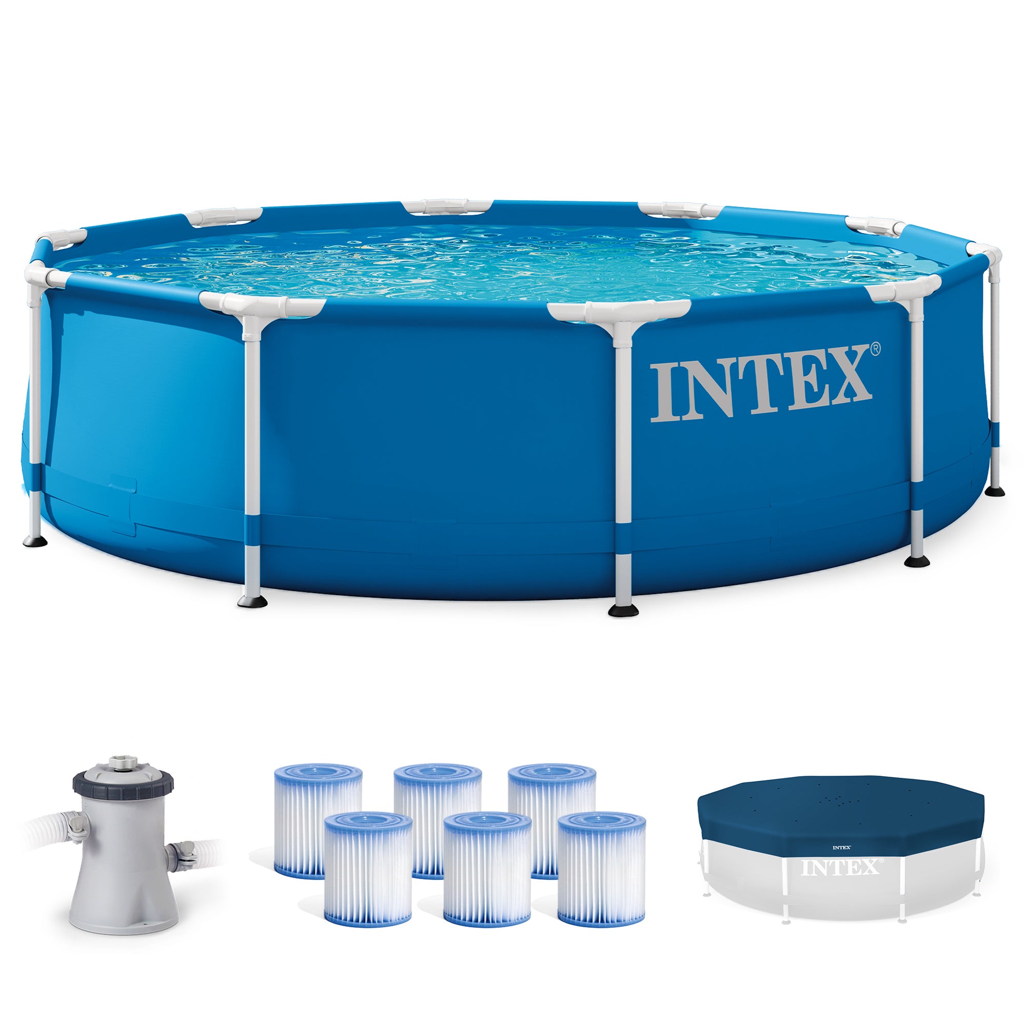 INTEX Metal Frame Outdoor Pool Set with Cover & Type H Filter Cartridge (6 pack)