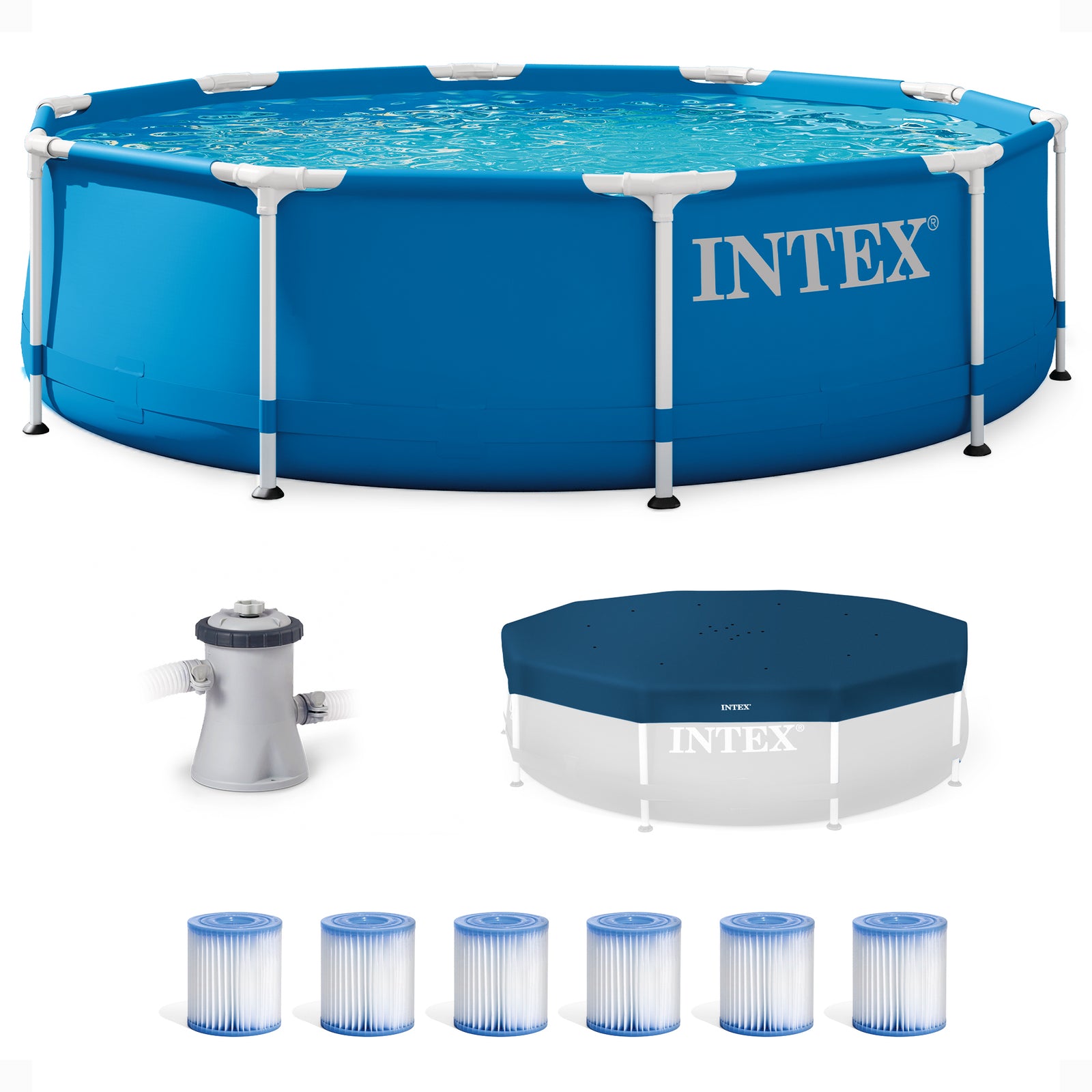 INTEX Metal Frame Outdoor Pool Set with Cover & Type H Filter Cartridge (6 pack) - VMInnovations