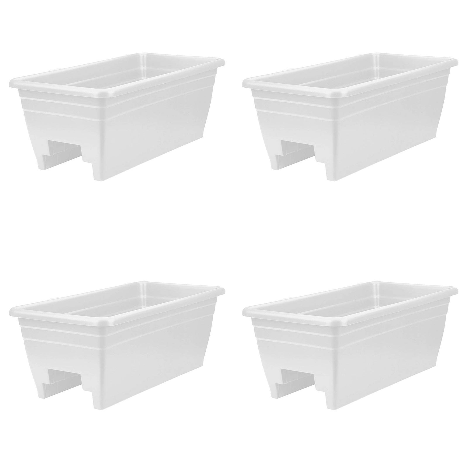 HC Companies 24 Inch Deck Rail Box Planter with Drainage Holes, White (4 Pack) - VMInnovations