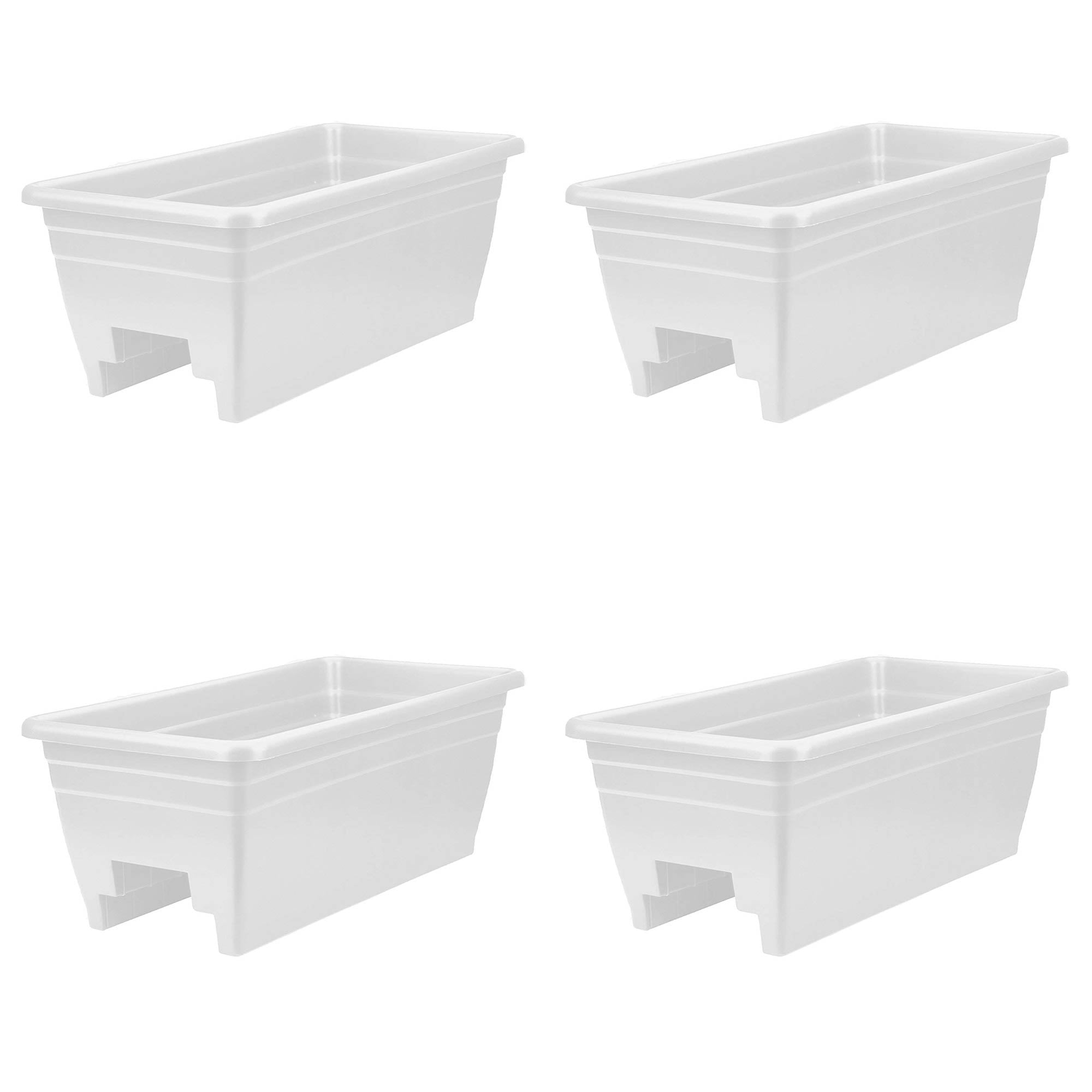 HC Companies 24 Inch Deck Rail Box Planter with Drainage Holes, White (4 Pack) - VMInnovations