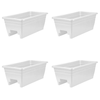 HC Companies 24 Inch Deck Rail Box Planter with Drainage Holes, White (4 Pack) - VMInnovations
