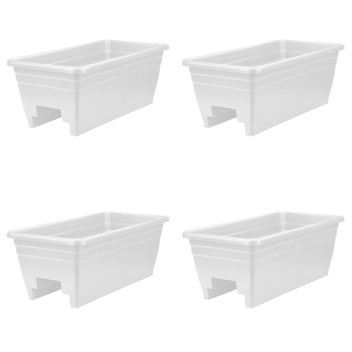 HC Companies 24 Inch Deck Rail Box Planter with Drainage Holes, White (4 Pack)