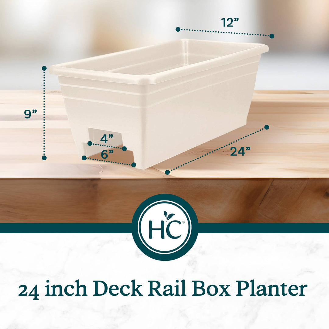 HC Companies 24 Inch Deck Rail Box Planter with Drainage Holes, White (4 Pack)