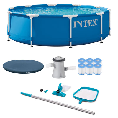 Intex 10' Round Pool with Maintenance Kit, Cover, and Filter Cartridges (6 Pack)