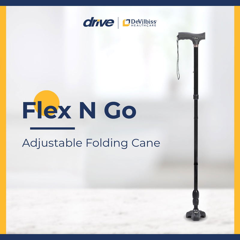 Drive Medical Flex N Go 39.5 Inch Adjustable Foldable Tripod Walking Cane, Black