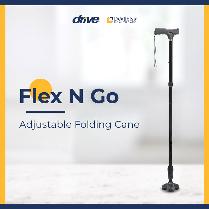 Drive Medical Flex N Go 39.5" Adjustable Foldable Tripod Cane, Black (Open Box) - VMInnovations