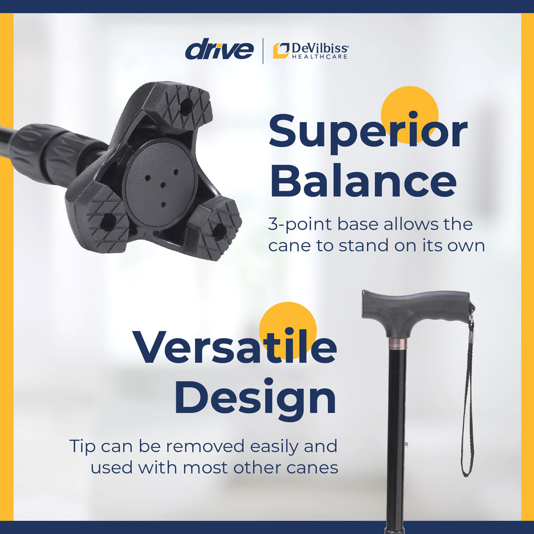 Drive Medical Flex N Go 39.5" Adjustable Foldable Tripod Cane, Black (Open Box) - VMInnovations