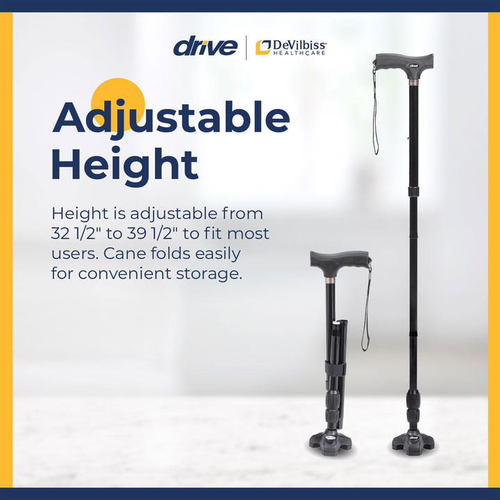 Drive Medical Flex N Go 39.5 Inch Adjustable Foldable Tripod Walking Cane, Black