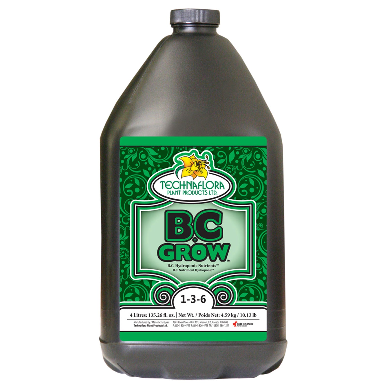 Technaflora TFBCGR4L B.C. Grow Hydroponic Garden Nutrients Fertilizer, 4 Liters - VMInnovations