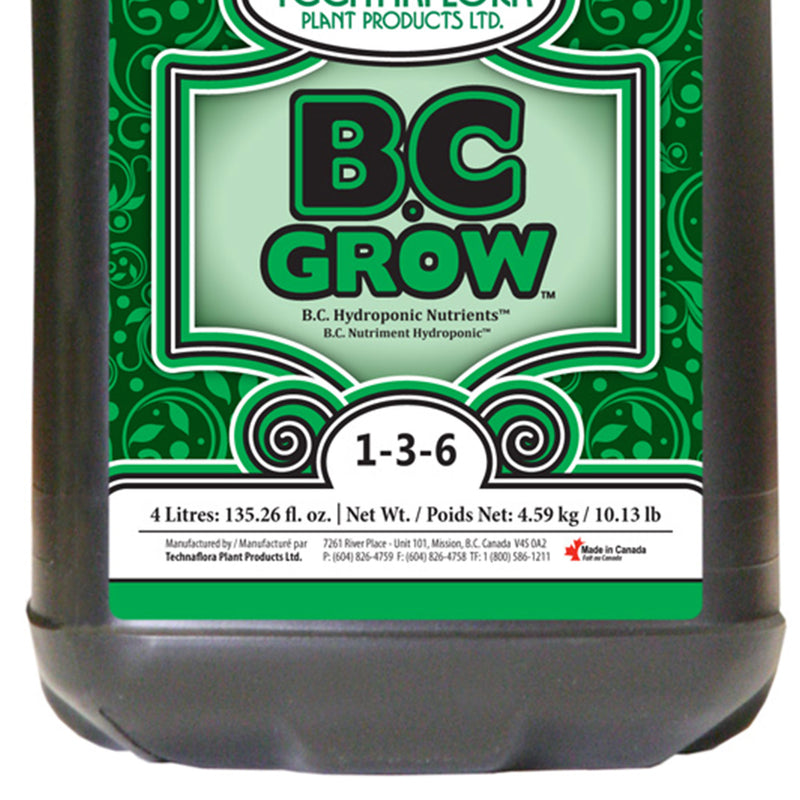 Technaflora TFBCGR4L B.C. Grow Hydroponic Garden Nutrients Fertilizer, 4 Liters
