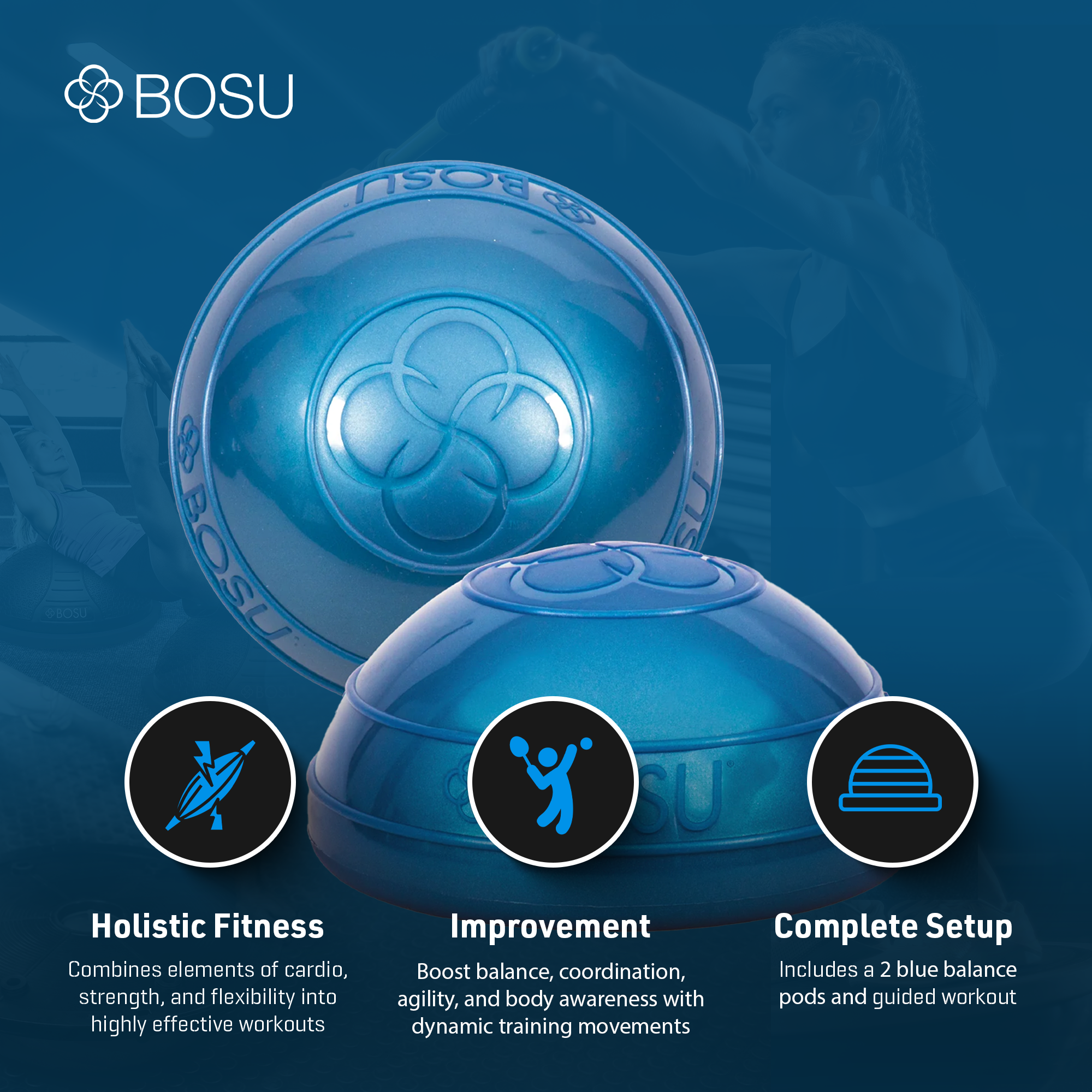 Bosu 6.5-Inch Diameter 2-Sided Dynamic Home Workout Balance Pods, Blue (2 Pack)