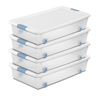 Sterilite 56 Quart Latching Stackable Wheeled Storage Container w/ Lid, (4 Pack) - VMInnovations