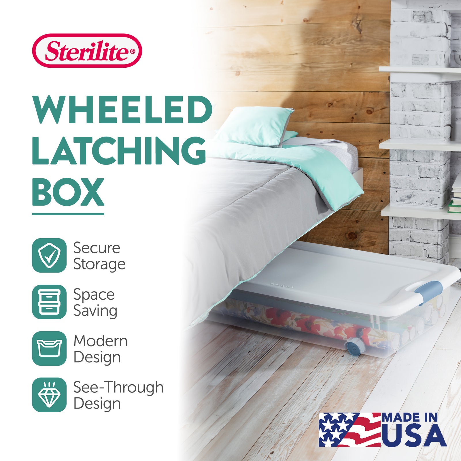 Sterilite 56 Quart Latching Stackable Wheeled Storage Container w/ Lid, (4 Pack) - VMInnovations