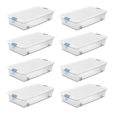 Sterilite 56 Quart Latching Stackable Wheeled Storage Container w/ Lid, (8 Pack) - VMInnovations