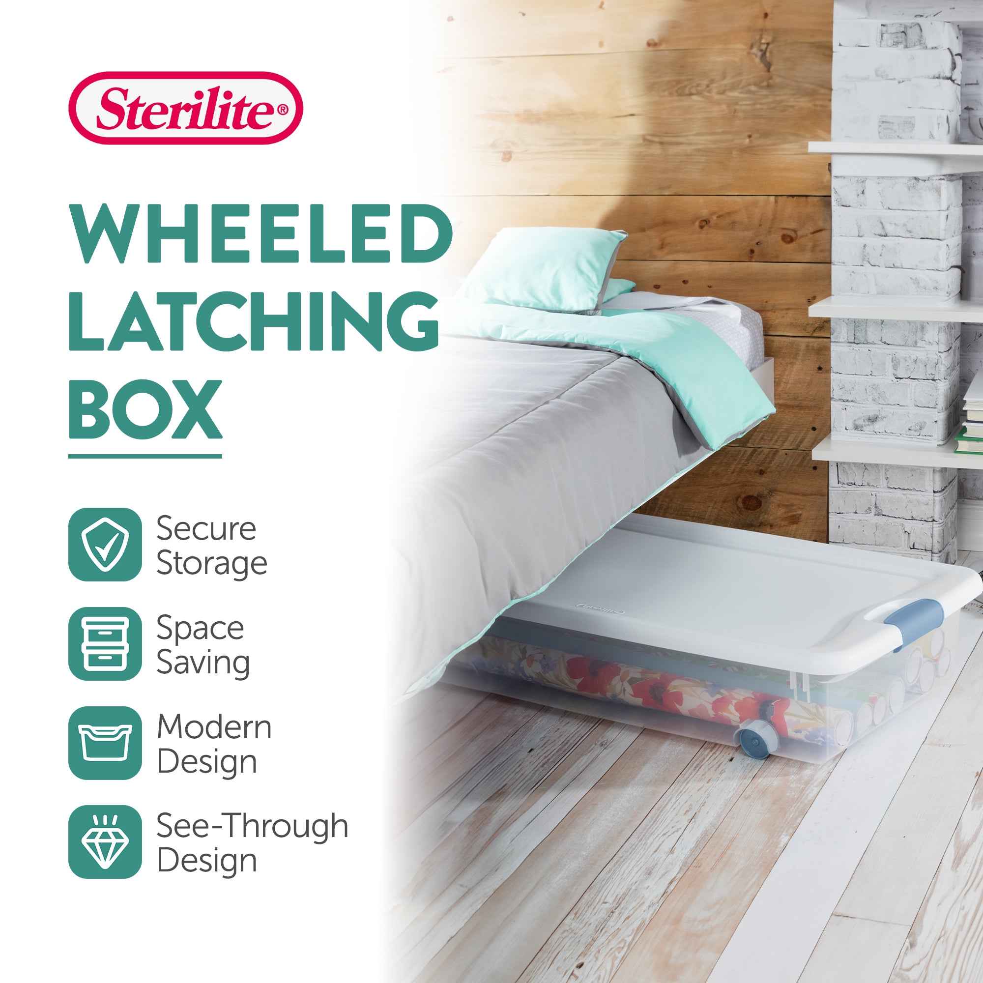 Sterilite 56 Quart Latching Stackable Wheeled Storage Container w/ Lid, (8 Pack) - VMInnovations