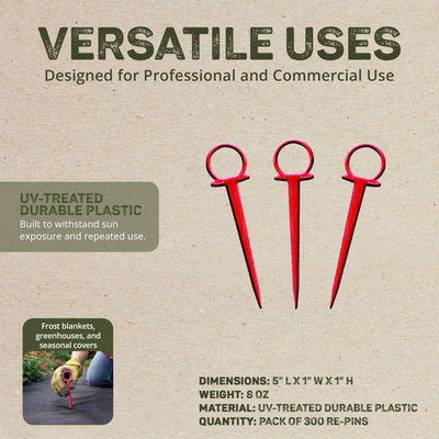DeWitt Company UV-Treated Durable Plastic Outdoor Re-Pin Anchors, Red, 300 Count - VMInnovations