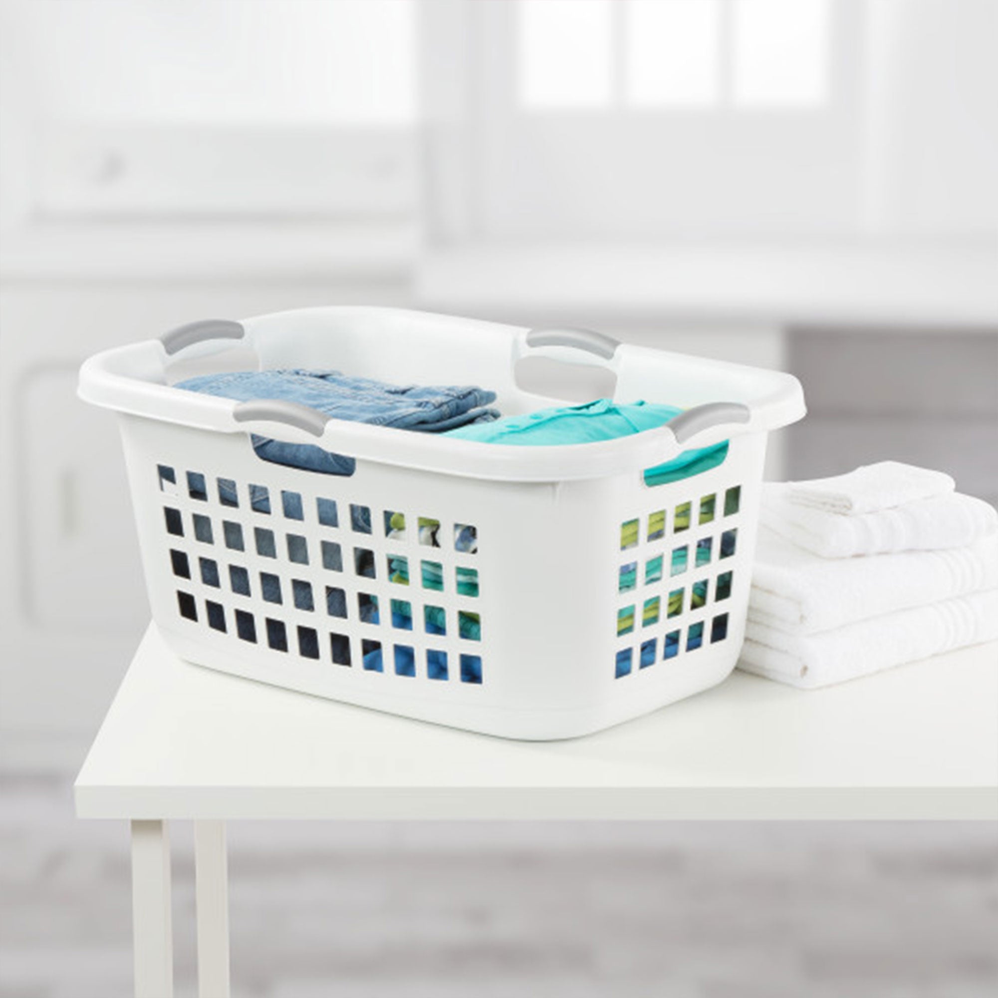 Sterilite Ultra 2 Bushel Plastic Stackable Laundry Basket Bin, White (12 Pack) - VMInnovations