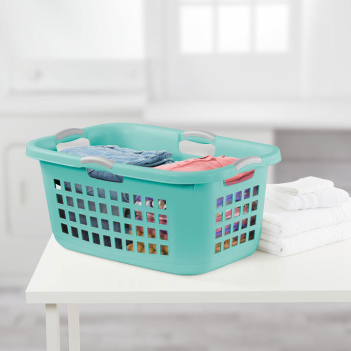 Sterilite Ultra 2 Bushel Plastic Stackable Laundry Basket Bin, Aqua (12 Pack)