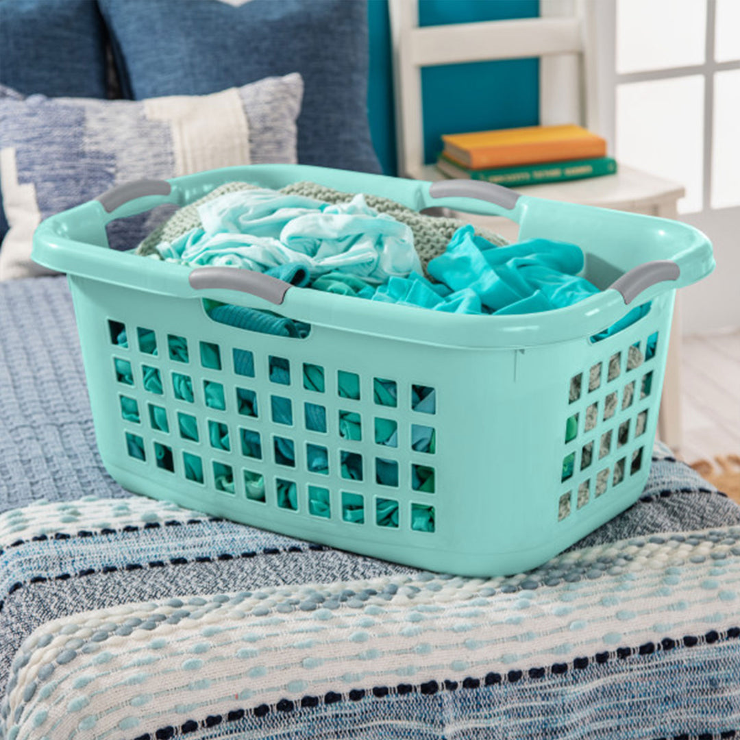 Sterilite Ultra 2 Bushel Plastic Stackable Laundry Basket Bin, Aqua (12 Pack)