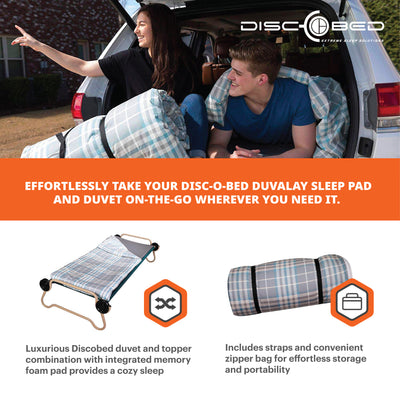 Disc-O-Bed Duvalay Adult XL Memory Foam Sleep Pad/Duvet, Ocean Plaid - VMInnovations