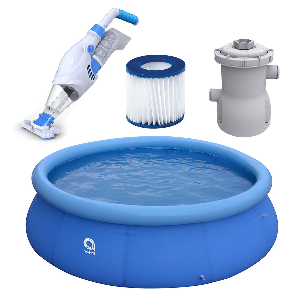 JLeisure 12 Ft x 30" Inflatable Pool Bundle w/ Filter Cartridge, Pump, & Vacuum