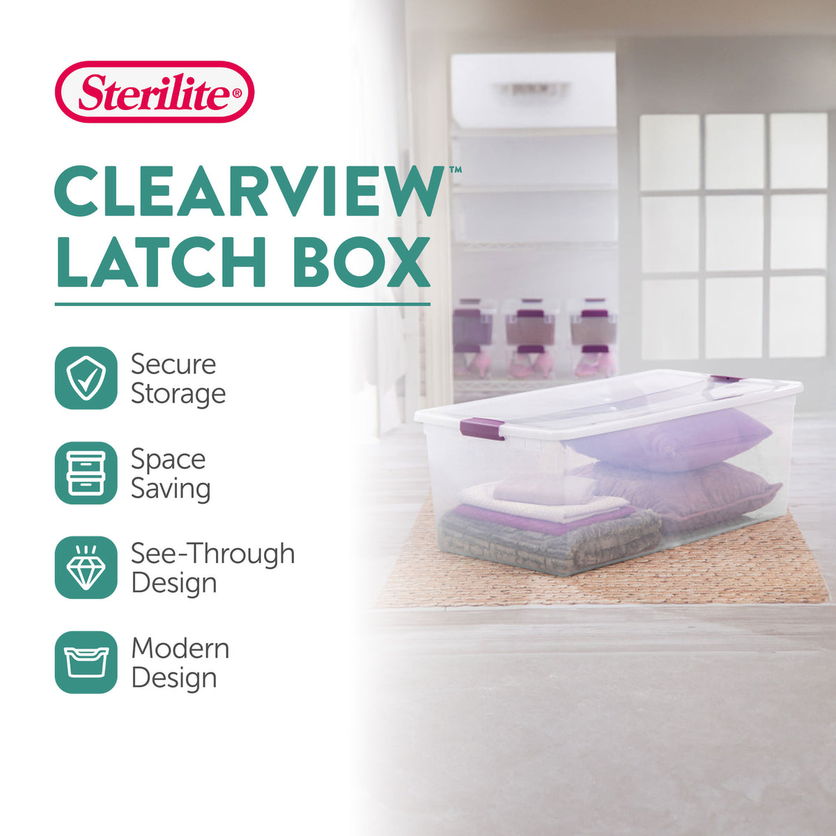 Sterilite 110 Qt Clear Storage Organization Box w/ Secure Latching Lid (12 Pack)