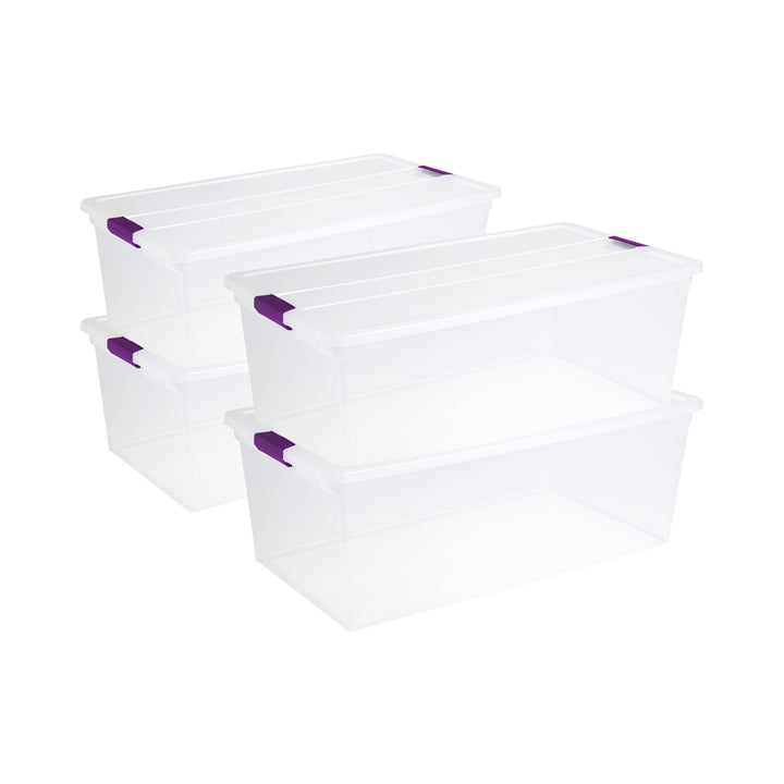 Sterilite 110 Qt ClearView Latch Storage Box, Stackable Bin w/ Latch Lid, 4-Pack