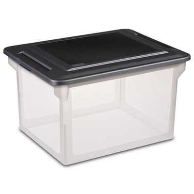 Sterilite File Box, Document Filing Storage Bin with Lid, Clear/Black, 4 Pack - VMInnovations