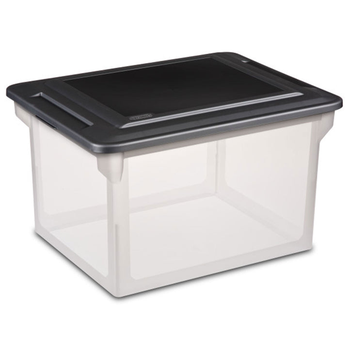Sterilite File Box, Document Filing Storage Bin with Lid, Clear/Black, 4 Pack